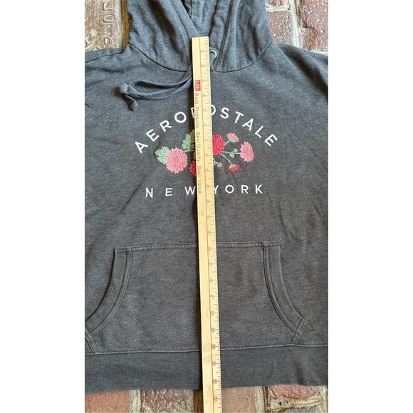 Aeropostale NY Women's Gray Floral Hoodie Size L Kangaroo Pocket Pullover Aero - Picture 6 of 8